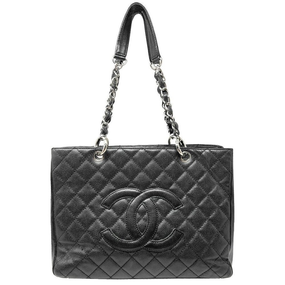 Chanel GST Grand Shopper Tote Black Caviar Leather Gold Chain Shoulder Bag